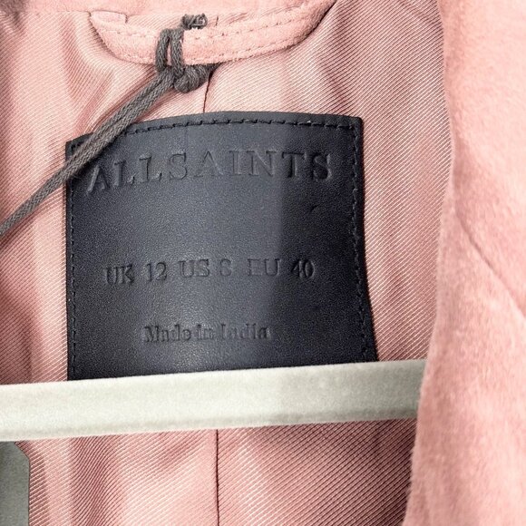 NWT All Saints Suede Leather Dalby Biker Jacket in Rose Pink - Picture 6 of 10